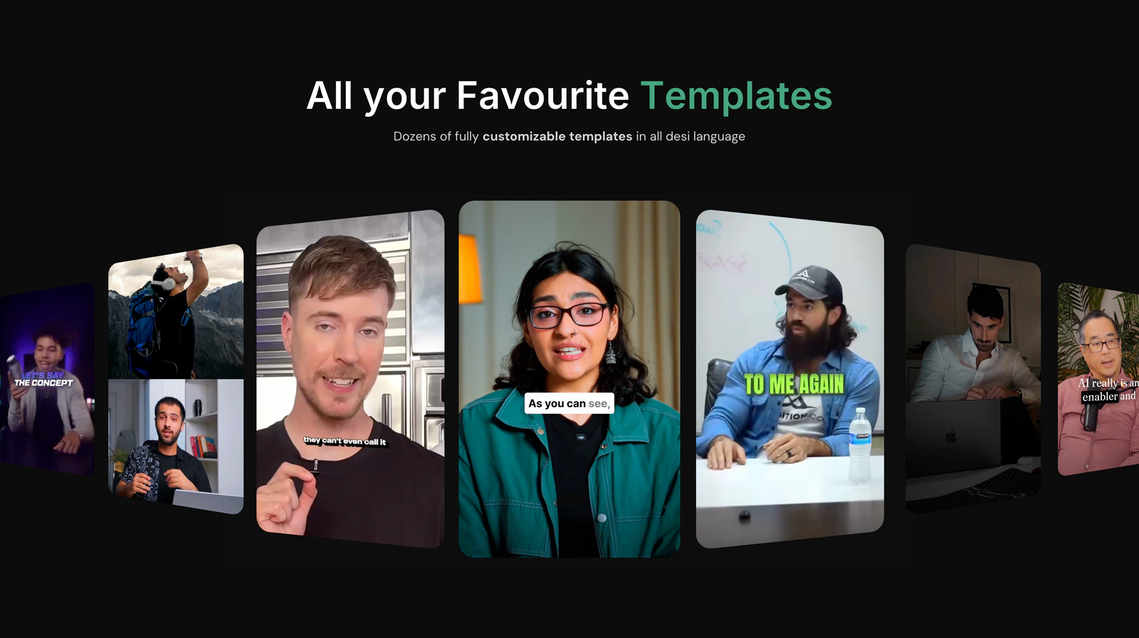 All your favourite templates: a carousel of creator caption styles