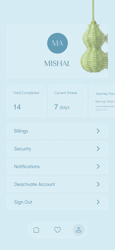Profile with sessions completed and current streak