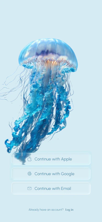 Sign-in screen with Apple, Google, and email options